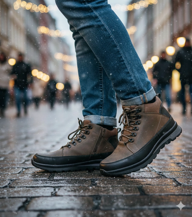 Ghete gri bărbătești îmblănite pe platformă Paul