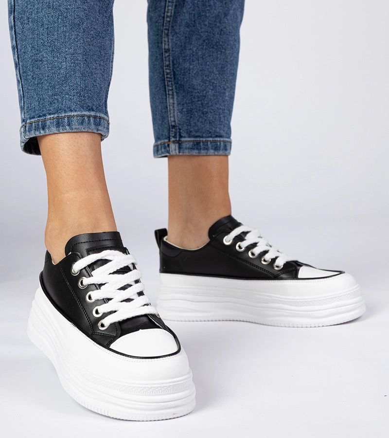 Adidași pentru femei alb-negru cu talpă înaltă Selina