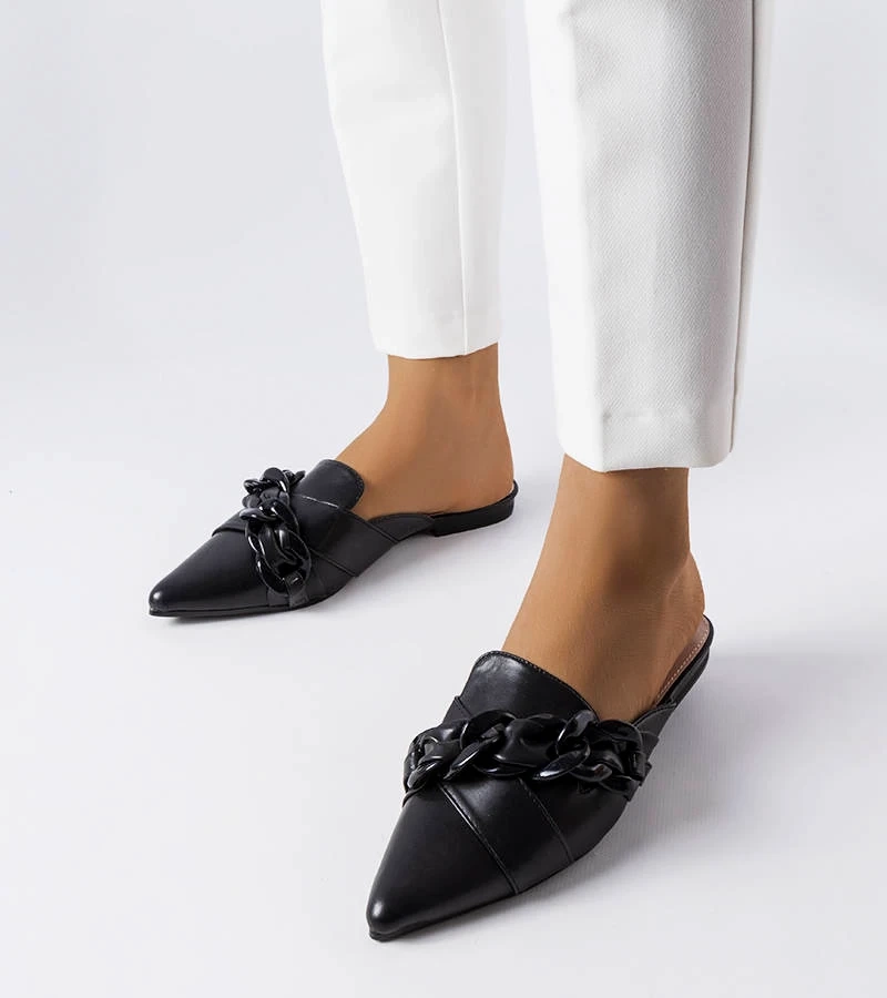 Șlapi negri eleganți cu lanț Patenaude