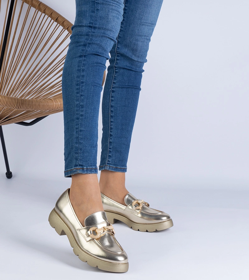 Pantofi clasici aurii cu decorațiuni aurii Amikol