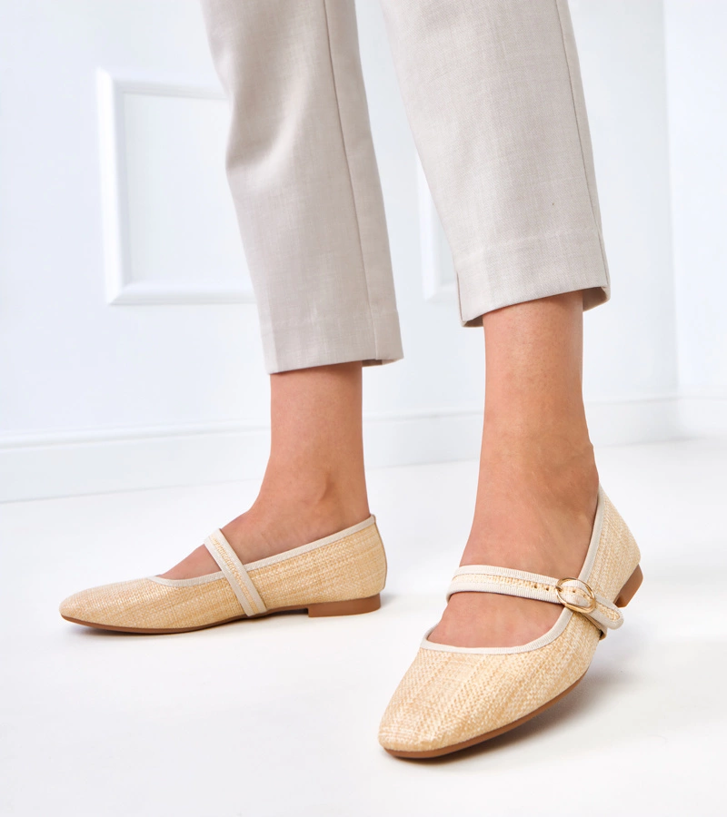 Balerini bej țesuți cu cataramă Nonana