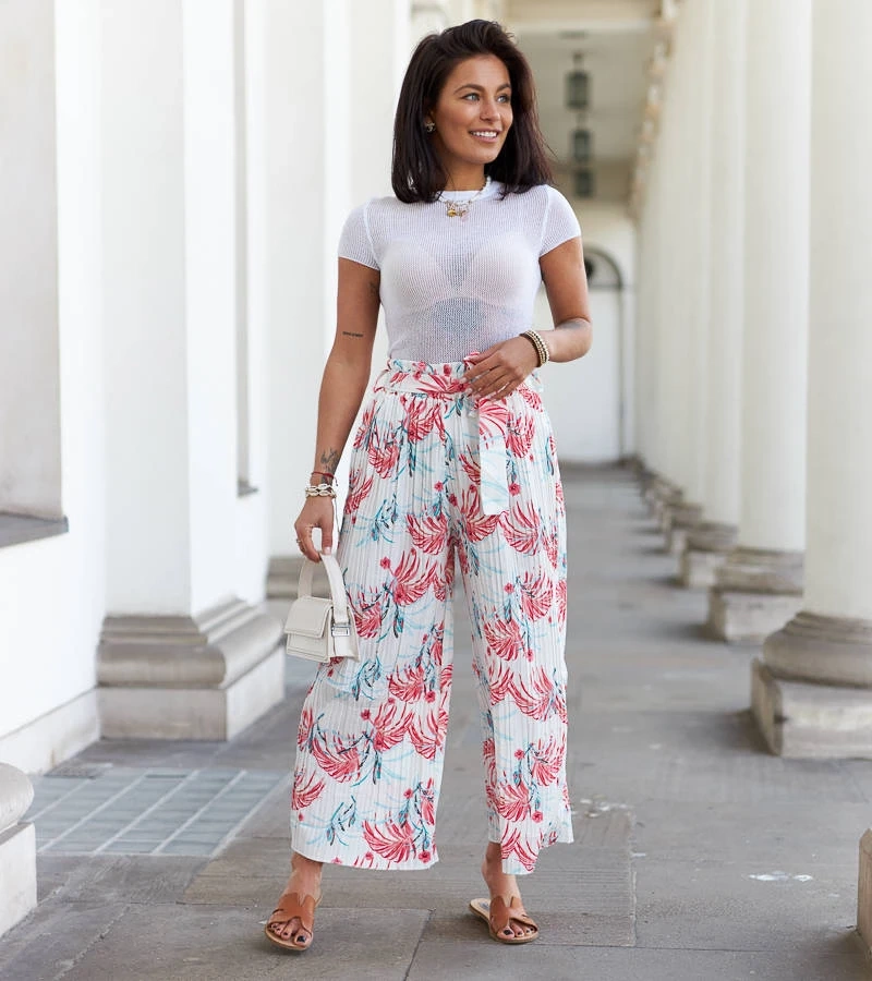 Pantaloni largi cu pliuri albe pentru femei Sijam