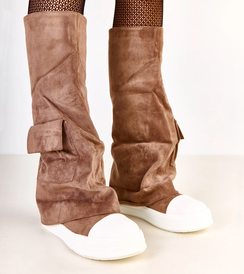 Cizme maro din piele întoarsă ecologică cu carâmb răsucit Marsey