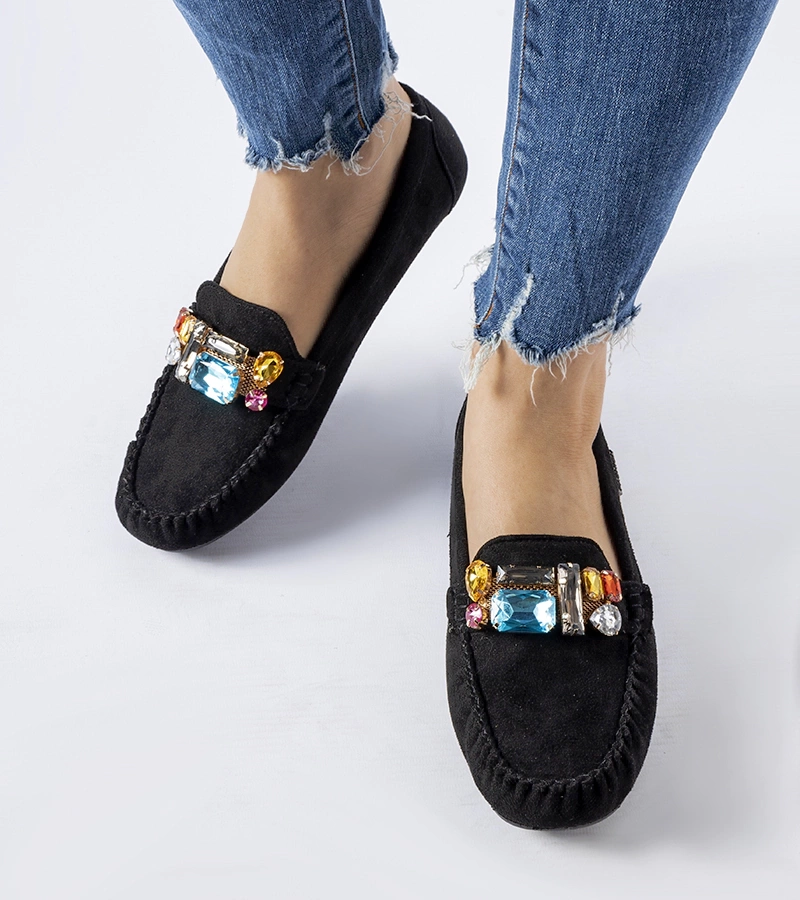 Mocasini negri cu sclipici decorativ Fusco