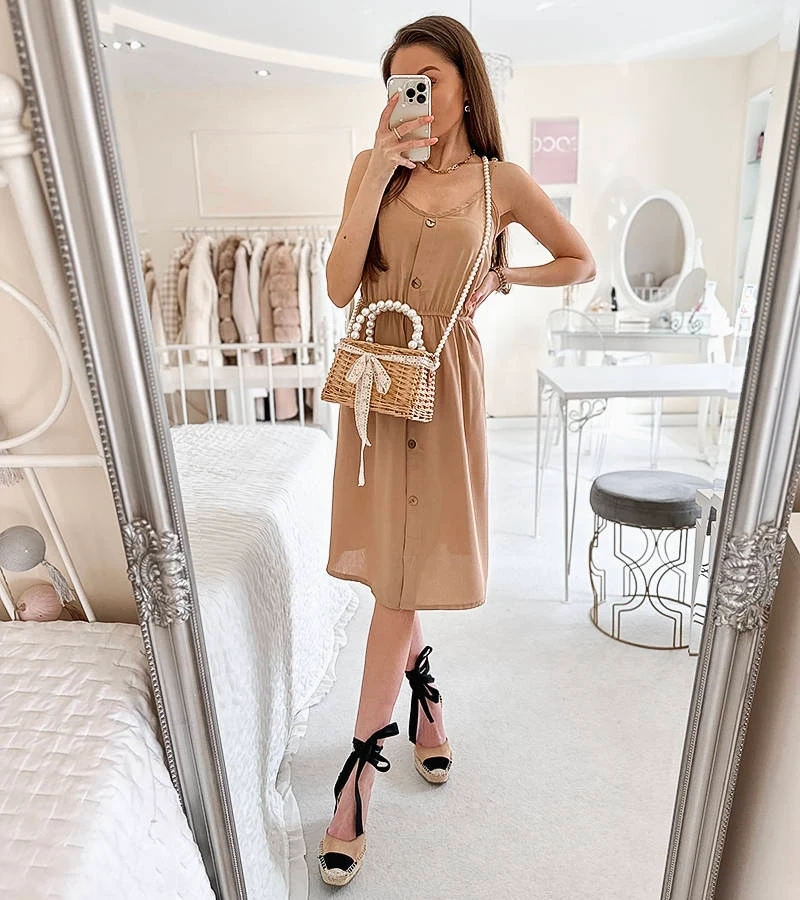 Rochie fără bretele bej Aubin