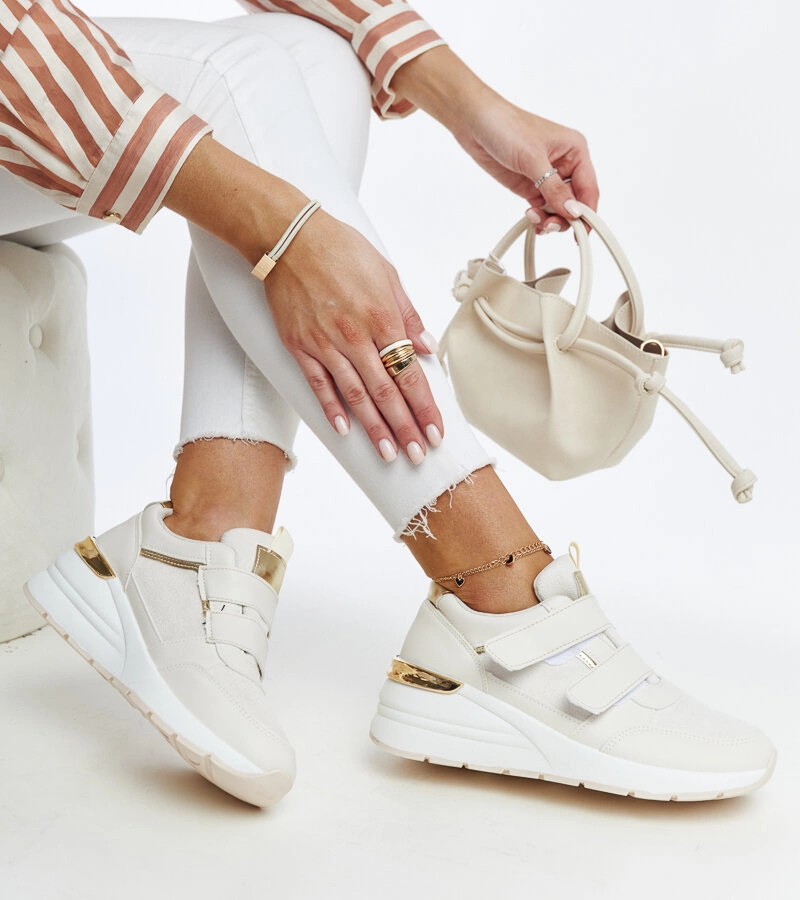 Sneakers bej cu platforma, cu închidere velcro Orly