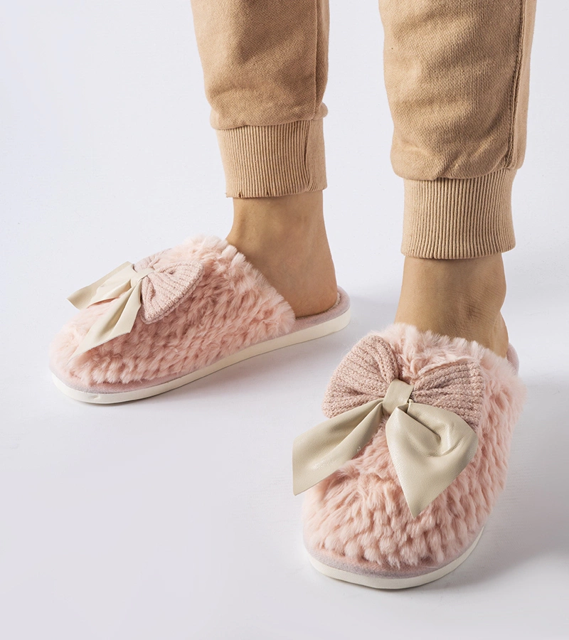 Papuci roz cu fundițe elegante Macaria