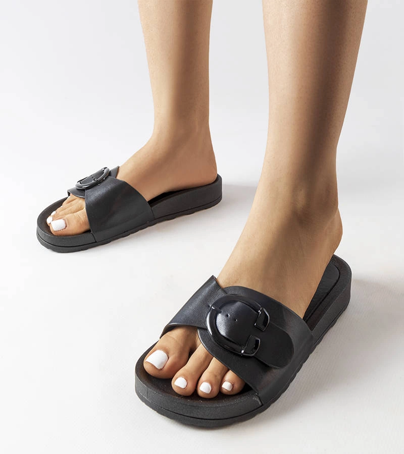 Șlapi negri cu cataramă Généreux