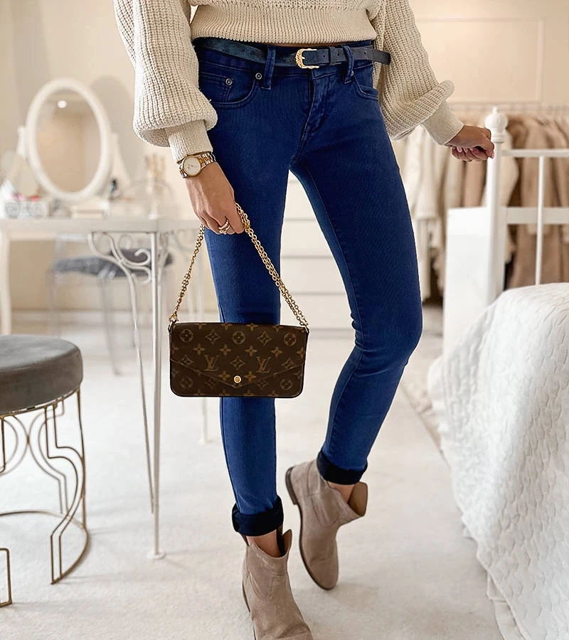 Pantaloni elastici albaștri cu centură Rocher