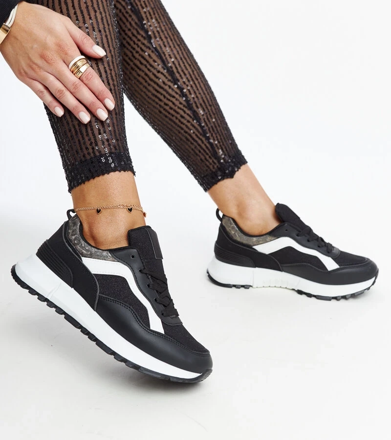 Adidași negri cu platformă și sclipici Evelia