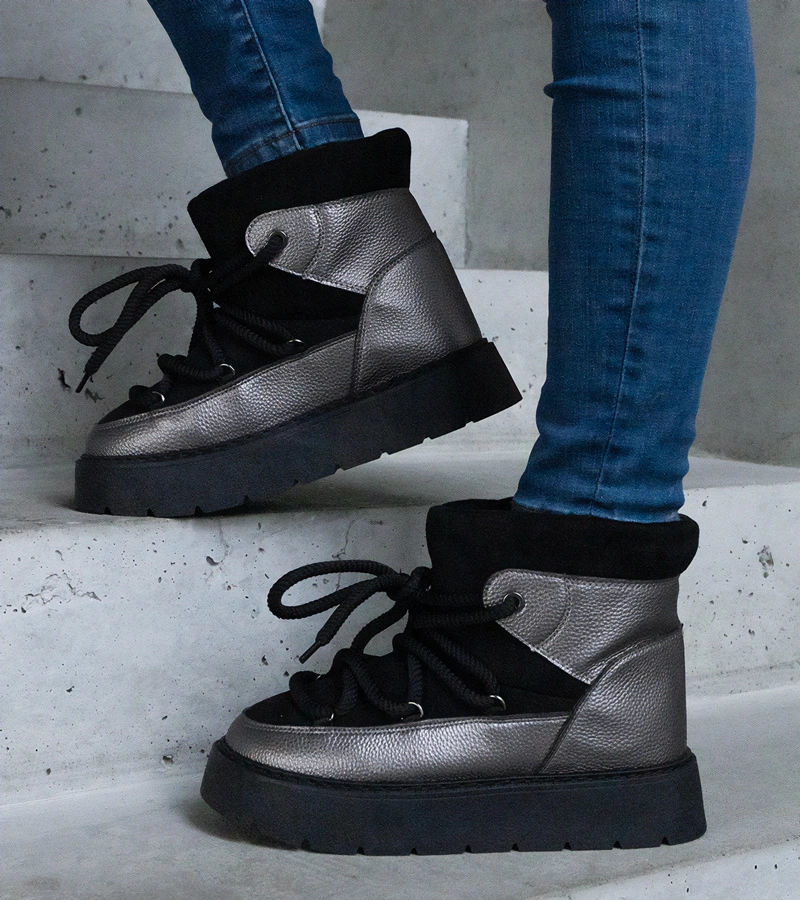 Cizme de zăpadă negre pe platformă îmblănite Sapphi