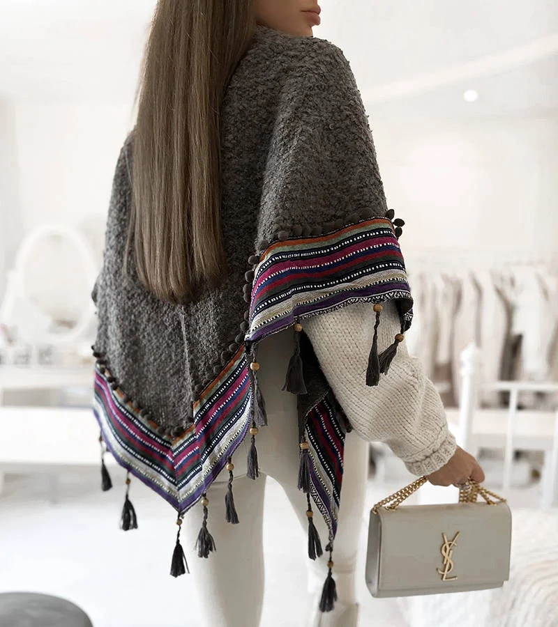 Păturică gri cu franjuri de Melina