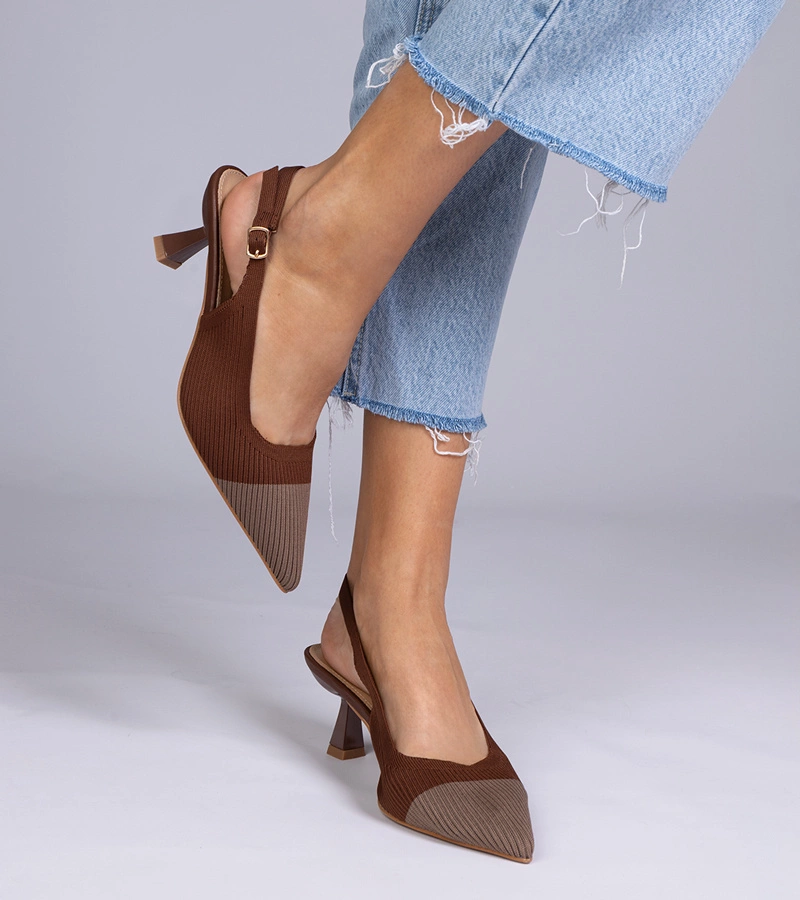 Pantofi maro din material cu toc jos Klersi