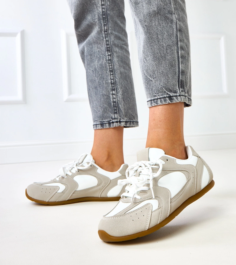 Adidași alb-bej cu șireturi duble Casey