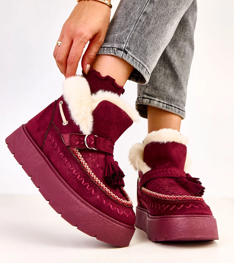 Cizme de zăpadă bordo pe platformă cu franjuri Maurisa