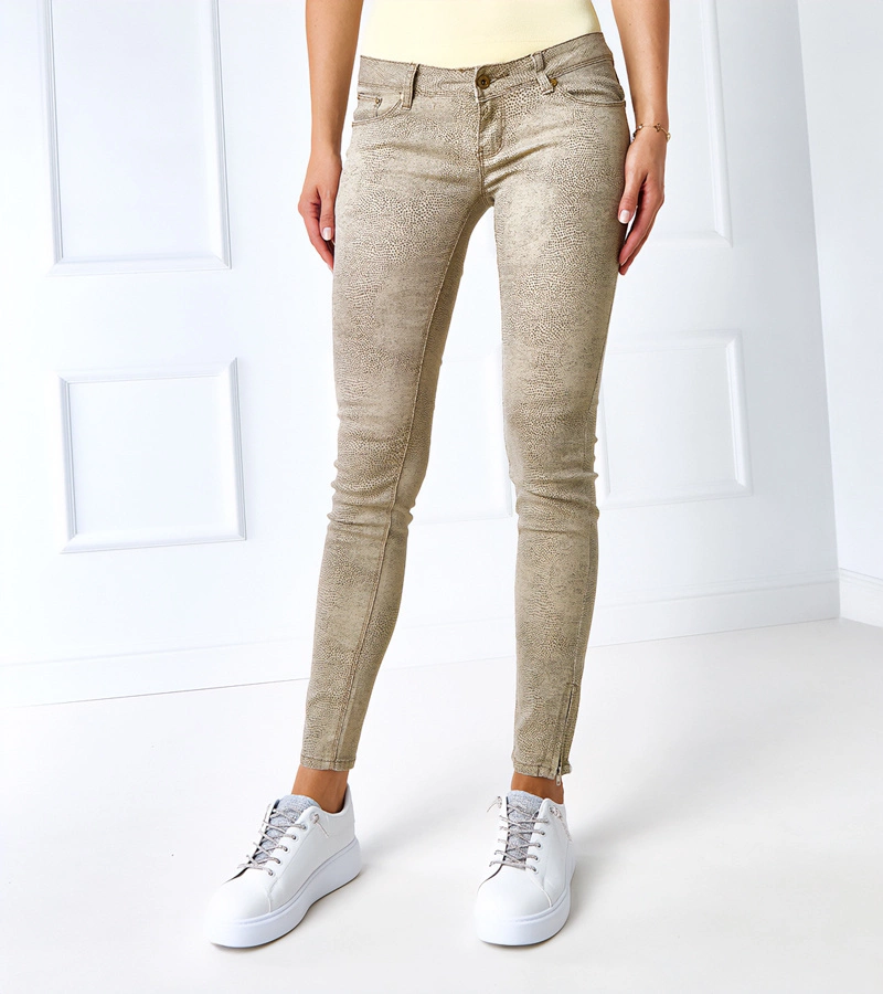 Pantaloni slim cu talie înaltă bej Eglantine RE-040 BEIGE/LEOPARD