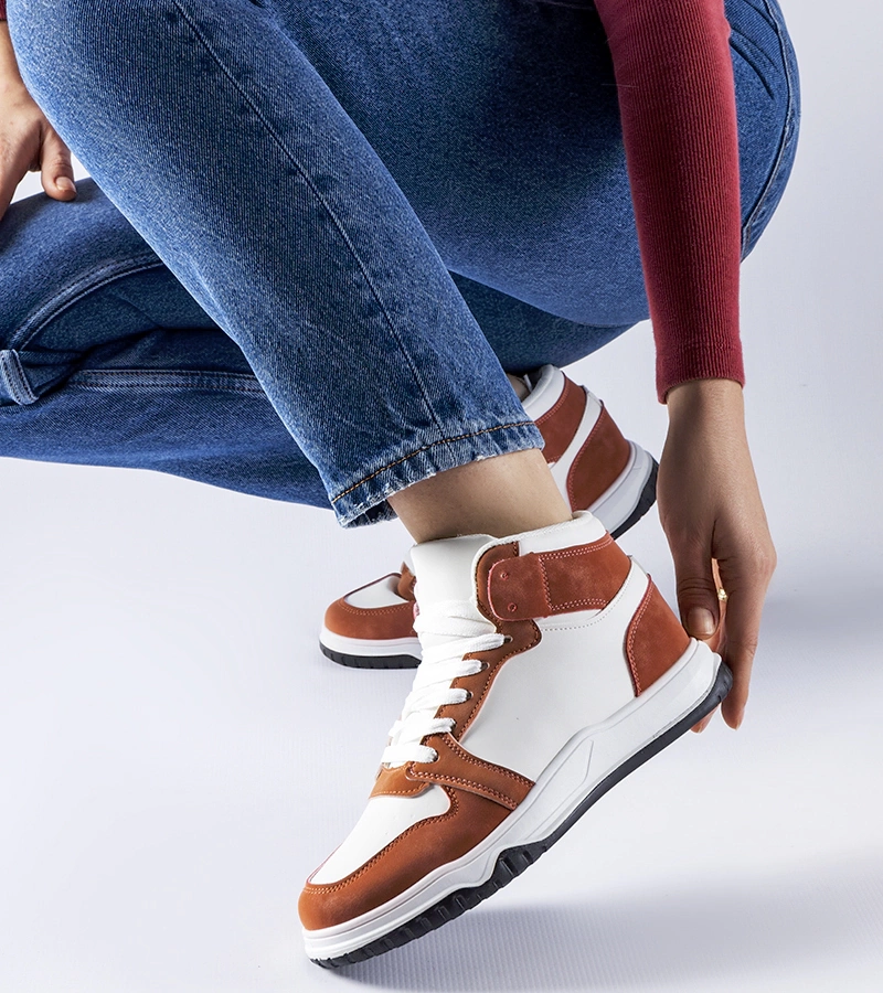 Adidași albi și maro până la gleznă Elizabeth