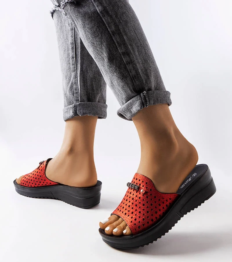 Flip-flops roșii cu sclipici pe platforme Liisa