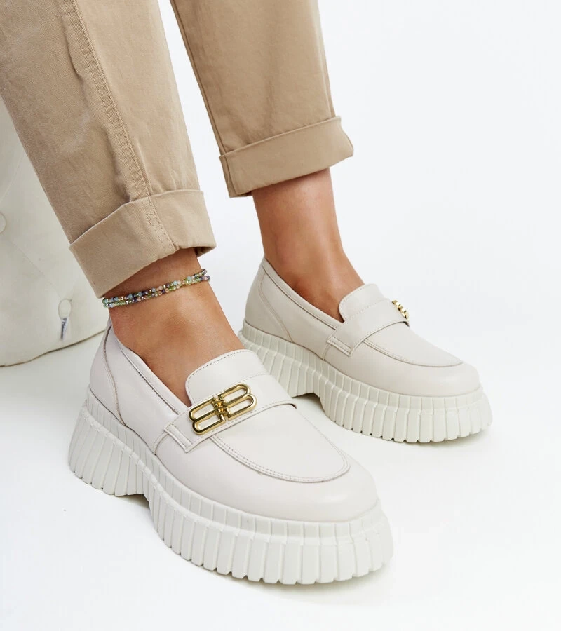 Pantofi de piele bej deschis Karino