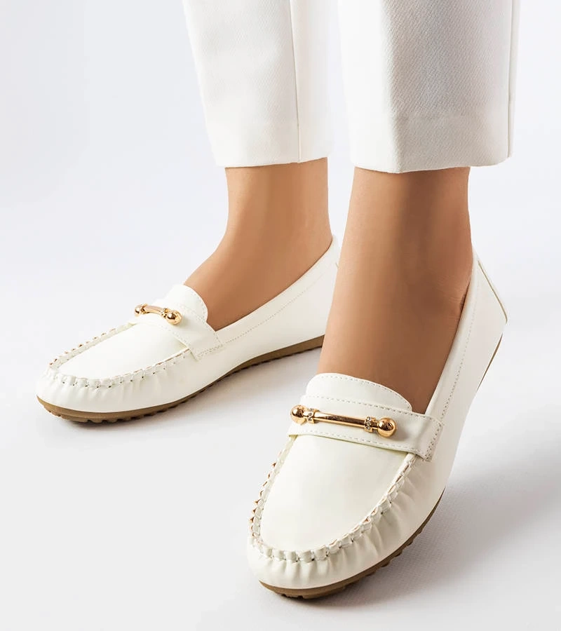 Mocasini albi cu finisaj mat de la Sorel