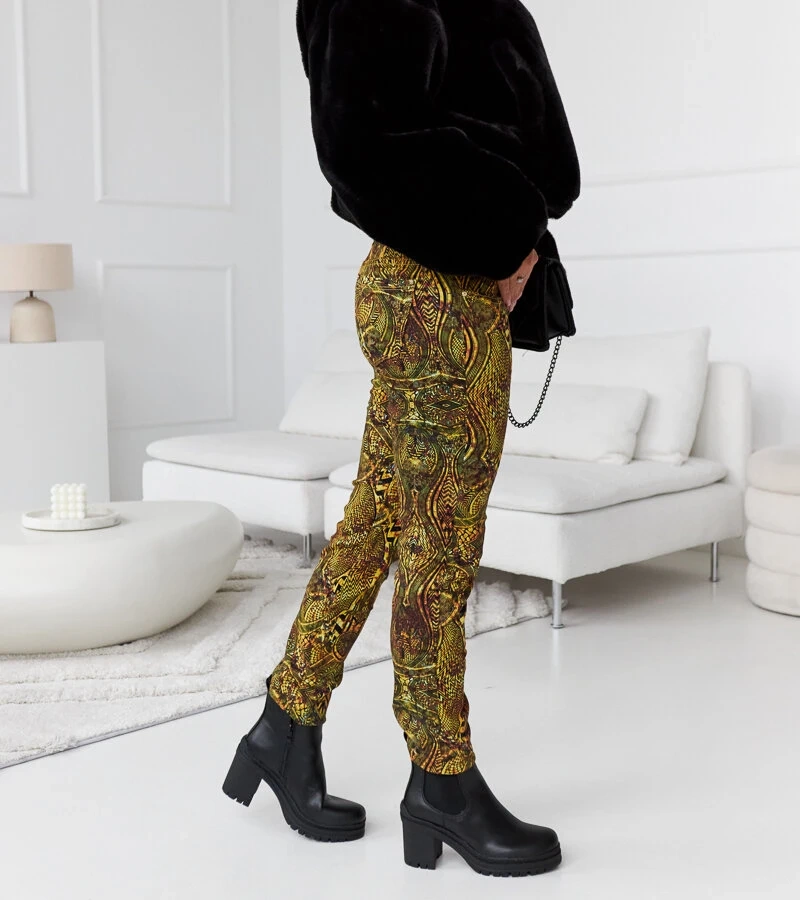 Pantaloni slim cu talie înaltă verde și galbenă Eglantinere RE-380