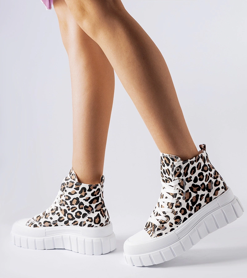 Tenisii înalte cu platformă în leopard Fiave