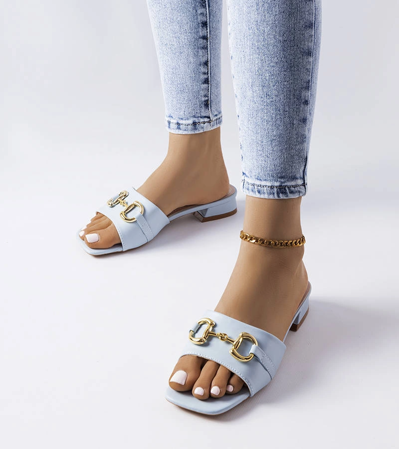 Șlapi cu toc cu lanț albastru Chabot