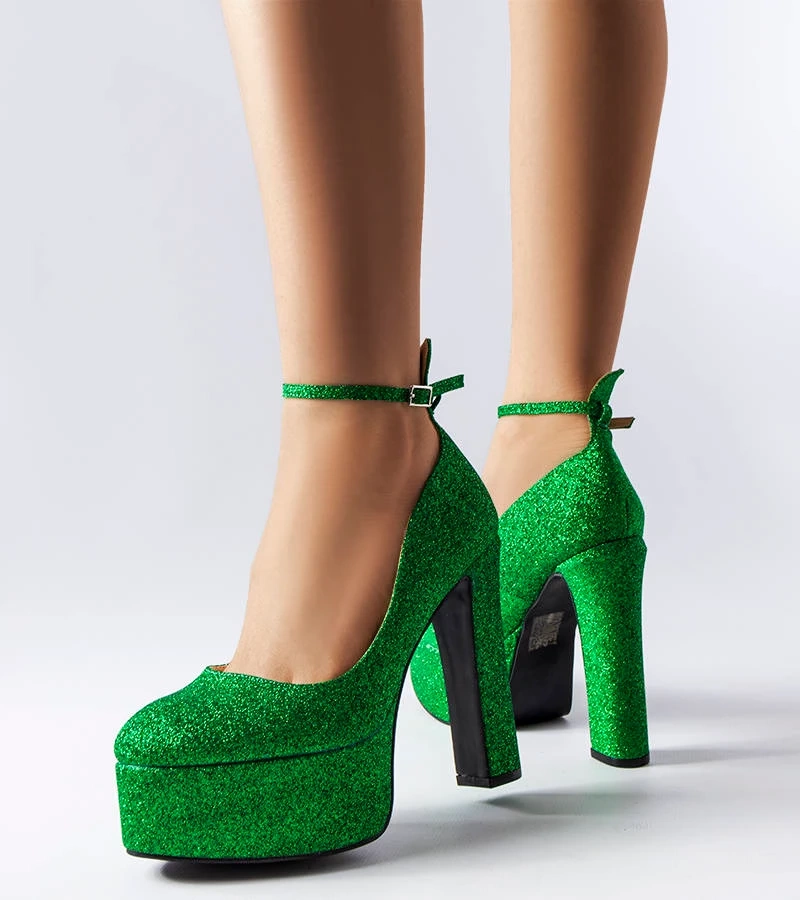 Pantofi stiletto Bellamy din brocart verde