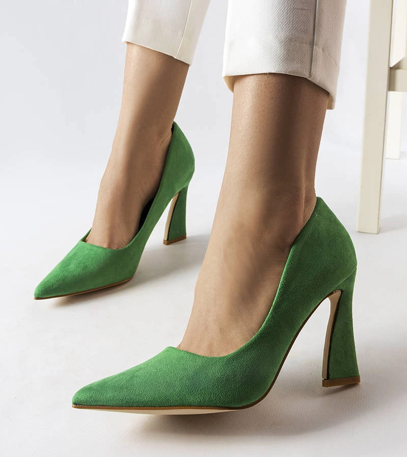 Pantofi stiletto asimetrici verzi Linda