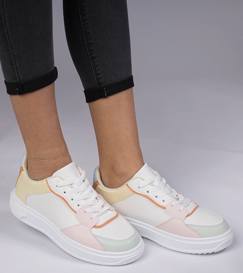 Pantofi sport alb-galbeni din piele ecologică Lavilia