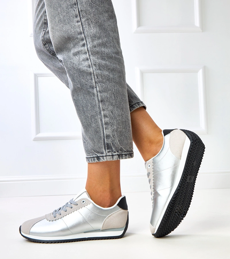 Adidași sport argintii cu inserție bej Alva