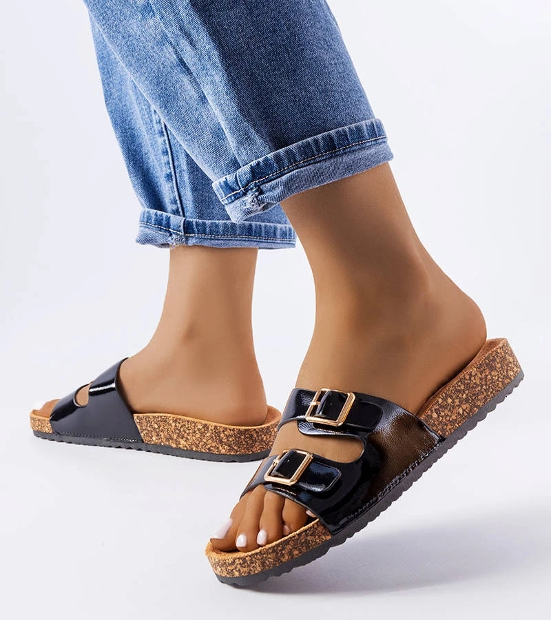 Șlapi negri cu talpă de plută de la Cincinna