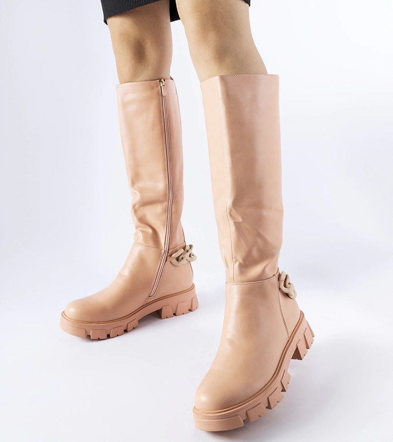 Cizme roz cu toc plat cu lant Armand