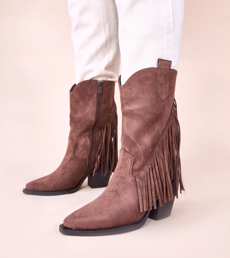 Cizme cowboy maro cu franjuri Elama