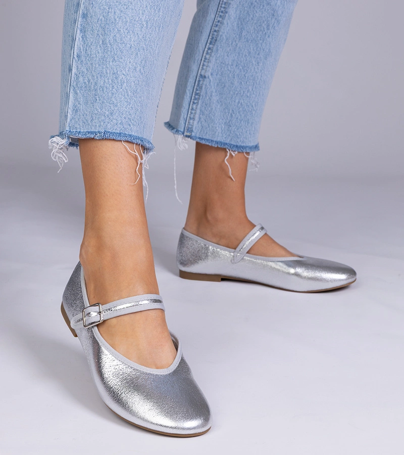 Balerini argintii de damă cu cataramă Mollis