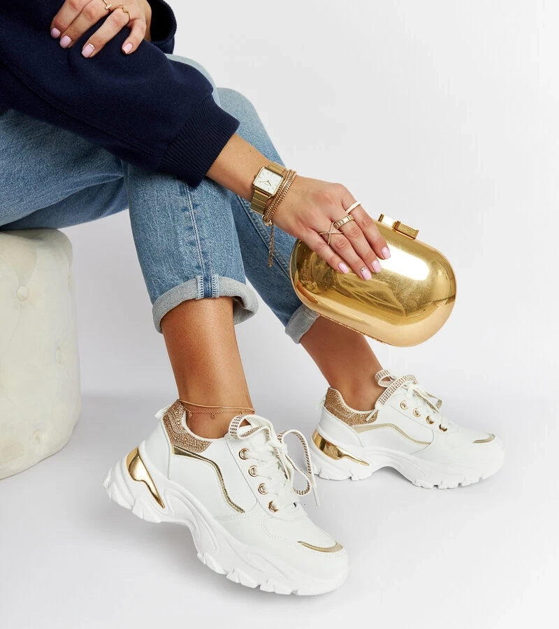 Sneakersi albi masivi cu strasuri Euclid