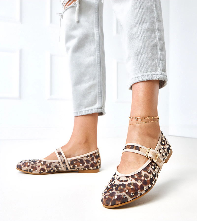 Balerini plasă cu cristale Malmo cu imprimeu leopard