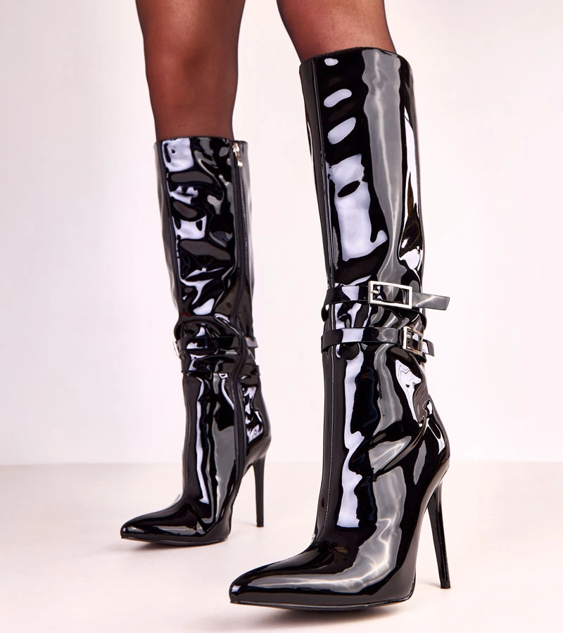 Cizme negre lăcuite cu cataramă decorativă Asheris