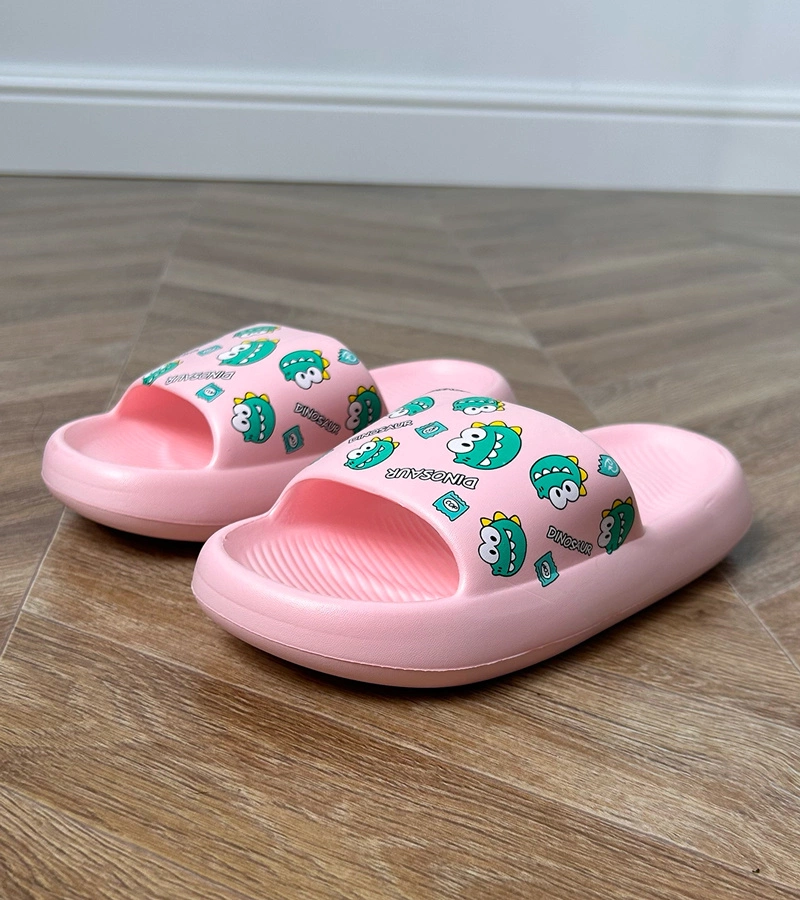 Papuci roz pentru copii cu imprimeu Dinos