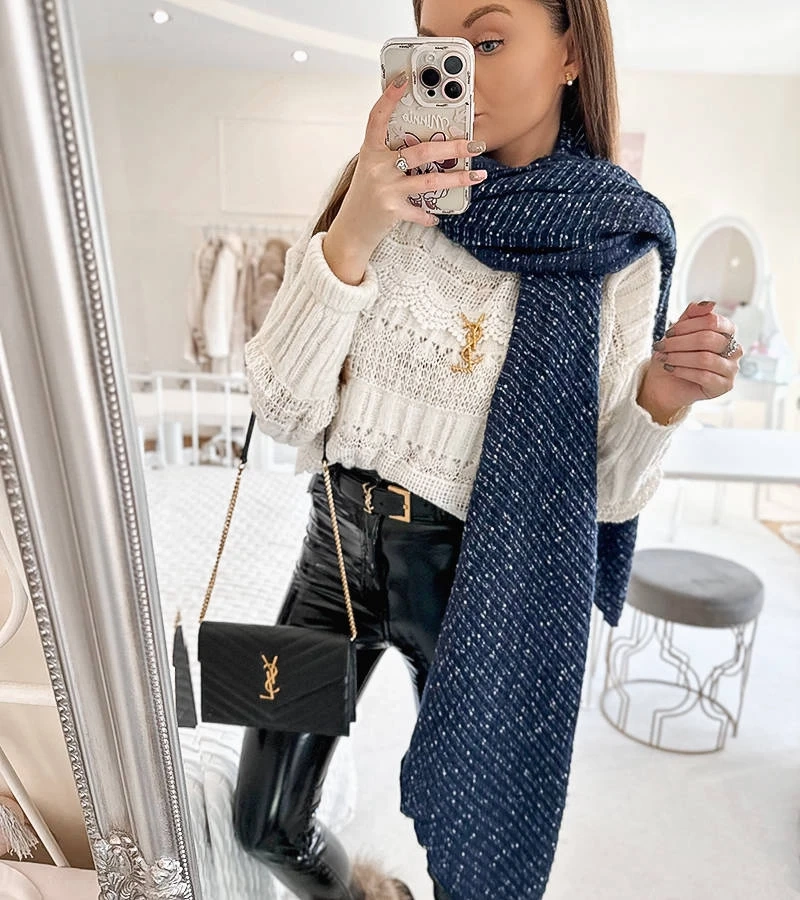 Eșarfă cu buline Khalil albastru marin