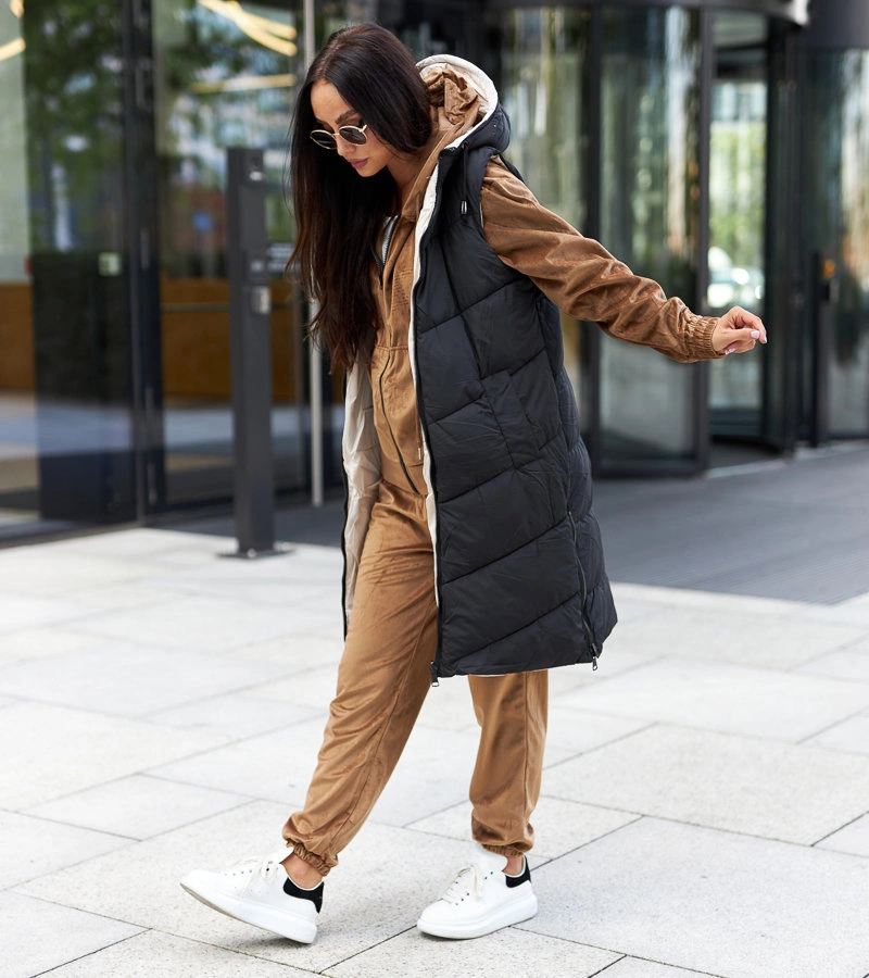 Jilet lung reversibil negru și bej Dario, negru și bej