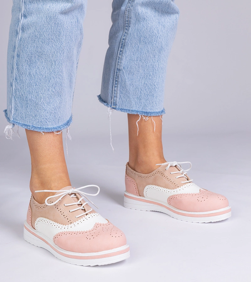 Pantofi oxford clasici roz cu șiret Toddi
