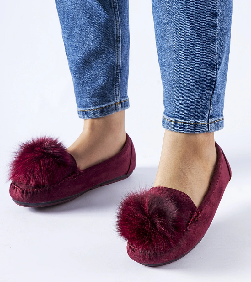 Papuci călduroși burgund cu pompon Marchetti