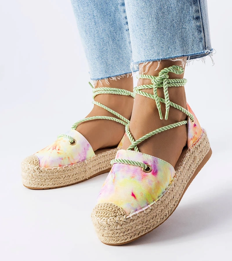 Espadrile cu platformă verde cu cravată de Duffet