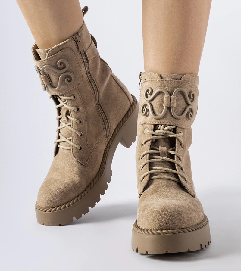 Cizme decorative maro din piele ecologică Castore