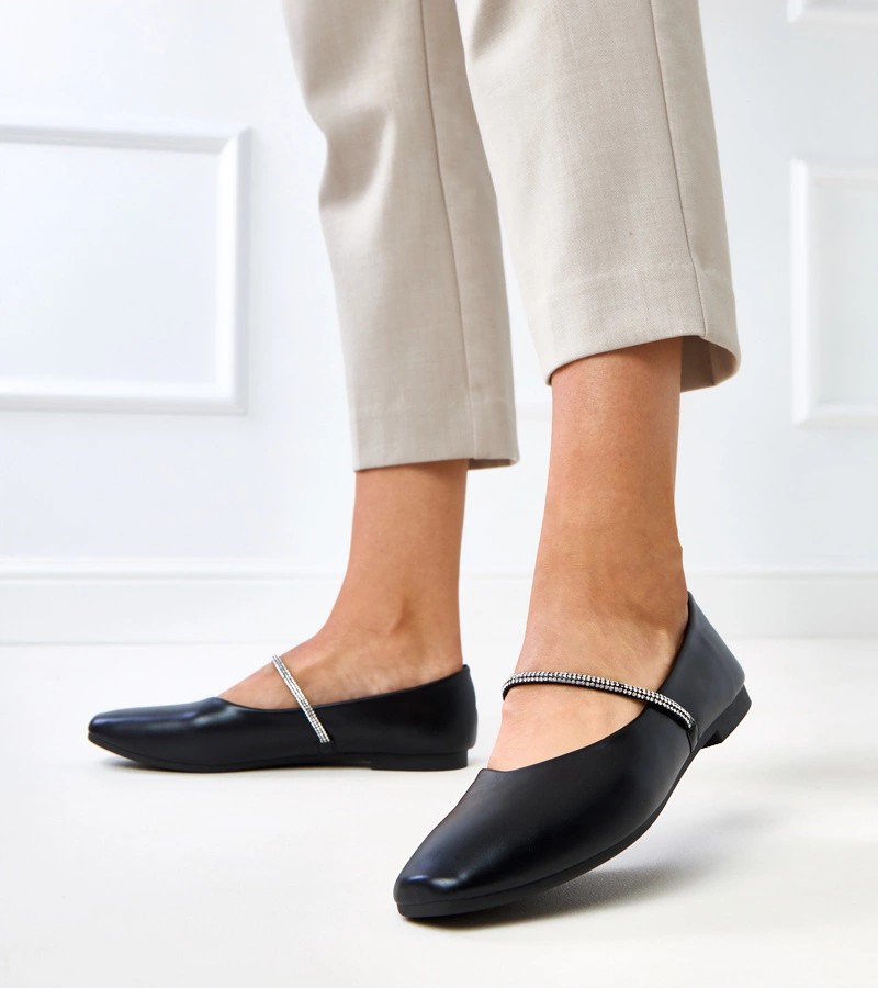 Balerini negri cu bandă decorativă Sikla