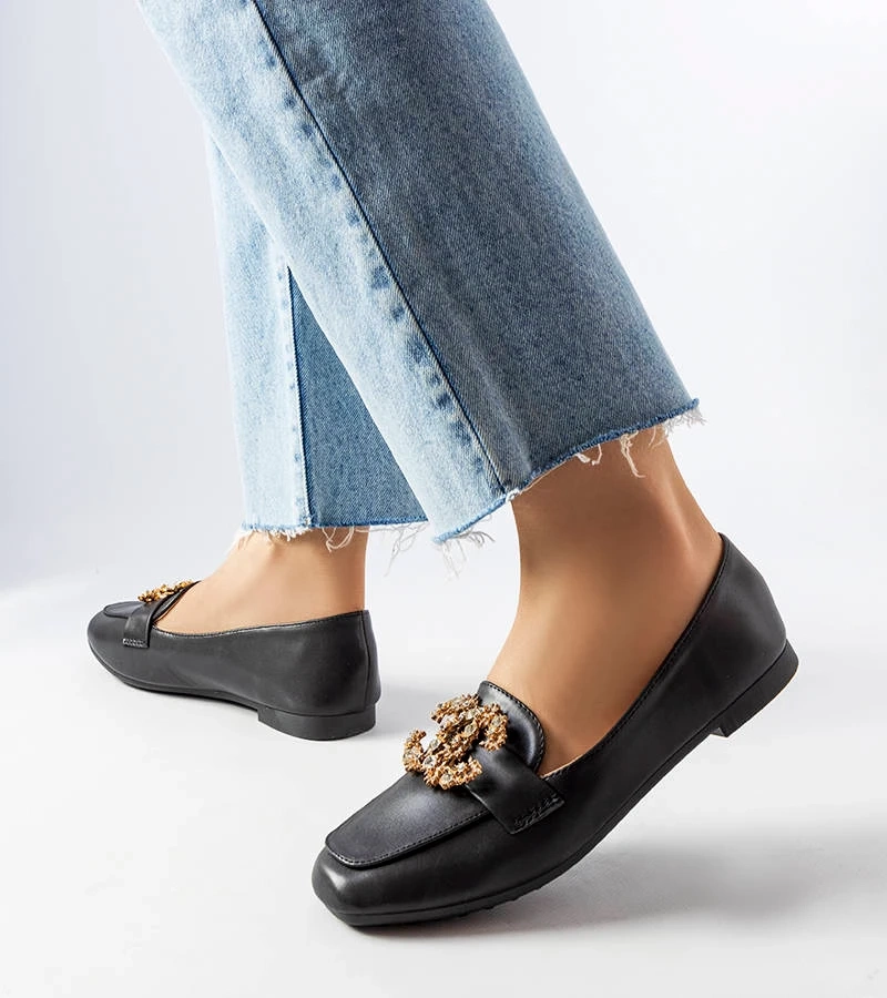 Mocasini negri cu zirconii Neuer