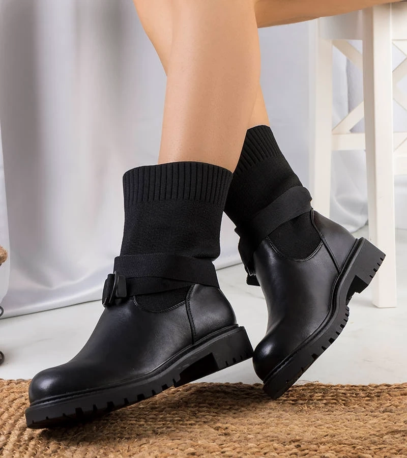 Cizme negre cu partea superioară elastică Ricky