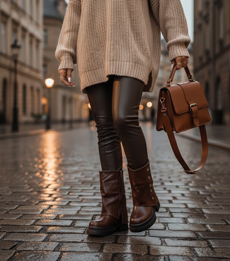 Botine de ciocolată cu șaft răsfrânt pe platformă Carla