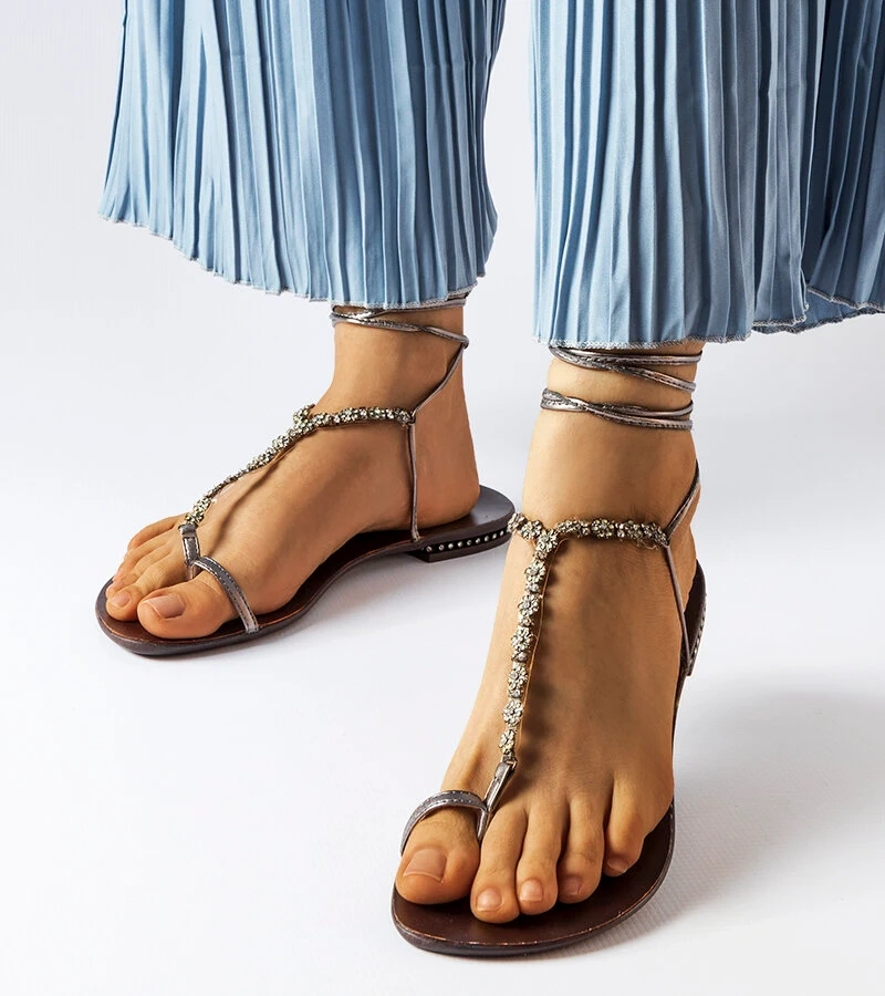 Troghi sandale cu zirconiu gri închis Troghi